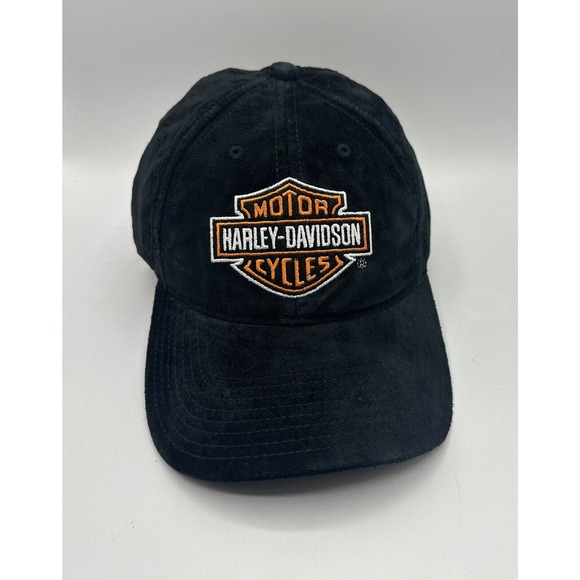 Harley-Davidson Other - Harley Davidson Leather Hat Suede Strap Back Baseball Cap Adjustable Motorcycles